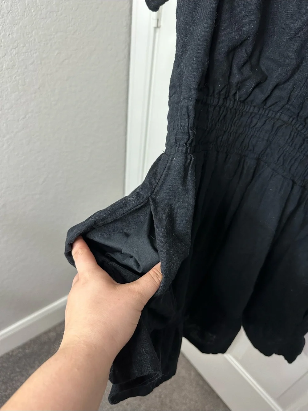 Abercrombie & Fitch Black Smocked Waist Tiered Mini Dress Sz L Minimalist Chic - Picture 6 of 9
